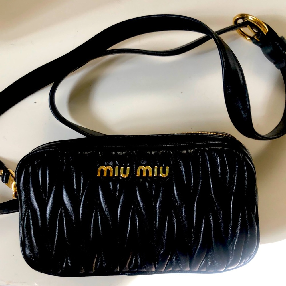 Authentic Miu Miu Black Matelassé leather belt bag